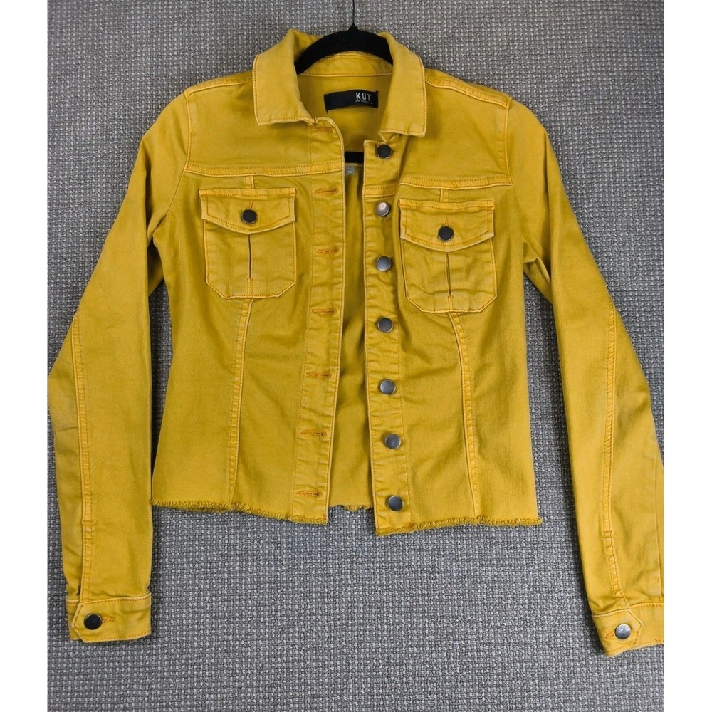 KUT FROM THE KLOTH Kara Fray Hem Cotton Blend Yellow Jacket Size XS Extra Small